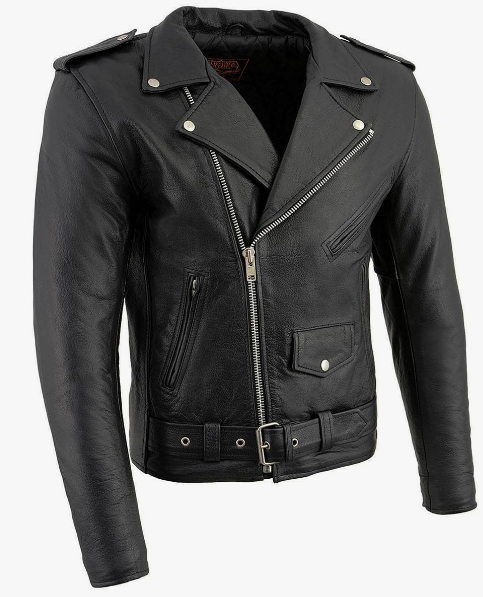 Black Leather Motorcycle Jacket with Quilted Liner